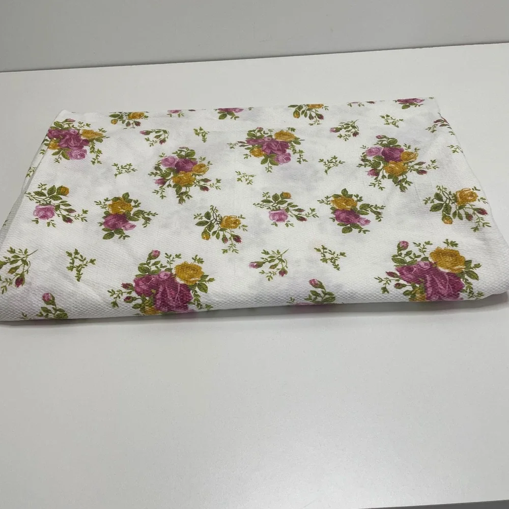 Royal Albert Floral Rose Cotton Tablecloth White Appox 56x96 Rectangular Cottage